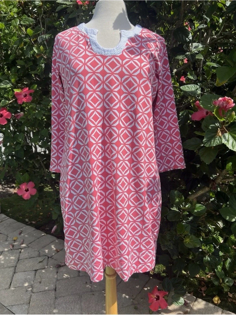 Women's Pink Geometric Shift Dress